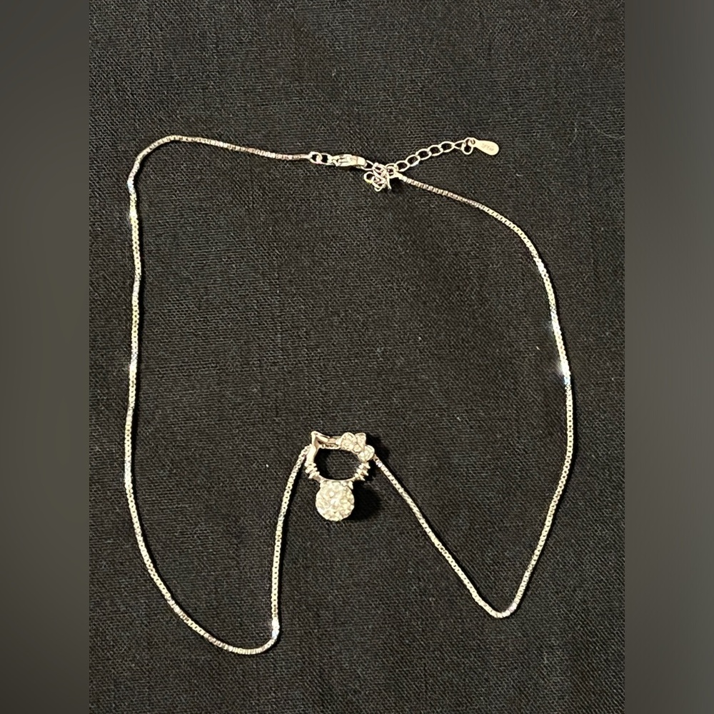 Hello Kitty Silver & Crystal Pendant Necklace, .925